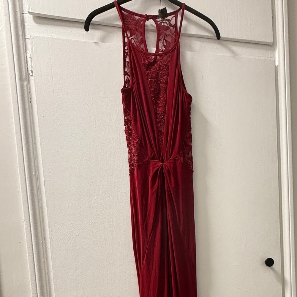 Windsor Red Holiday Lace Cutout Bodycon Maxi Dress with Slit